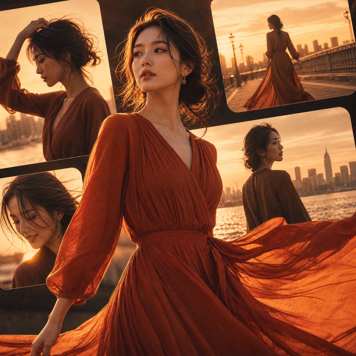 Japanese Fashion Golden Hour Collage AI image template preview