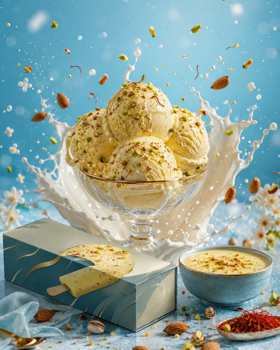 Premium Ice Cream Splash Advertisement AI image template preview