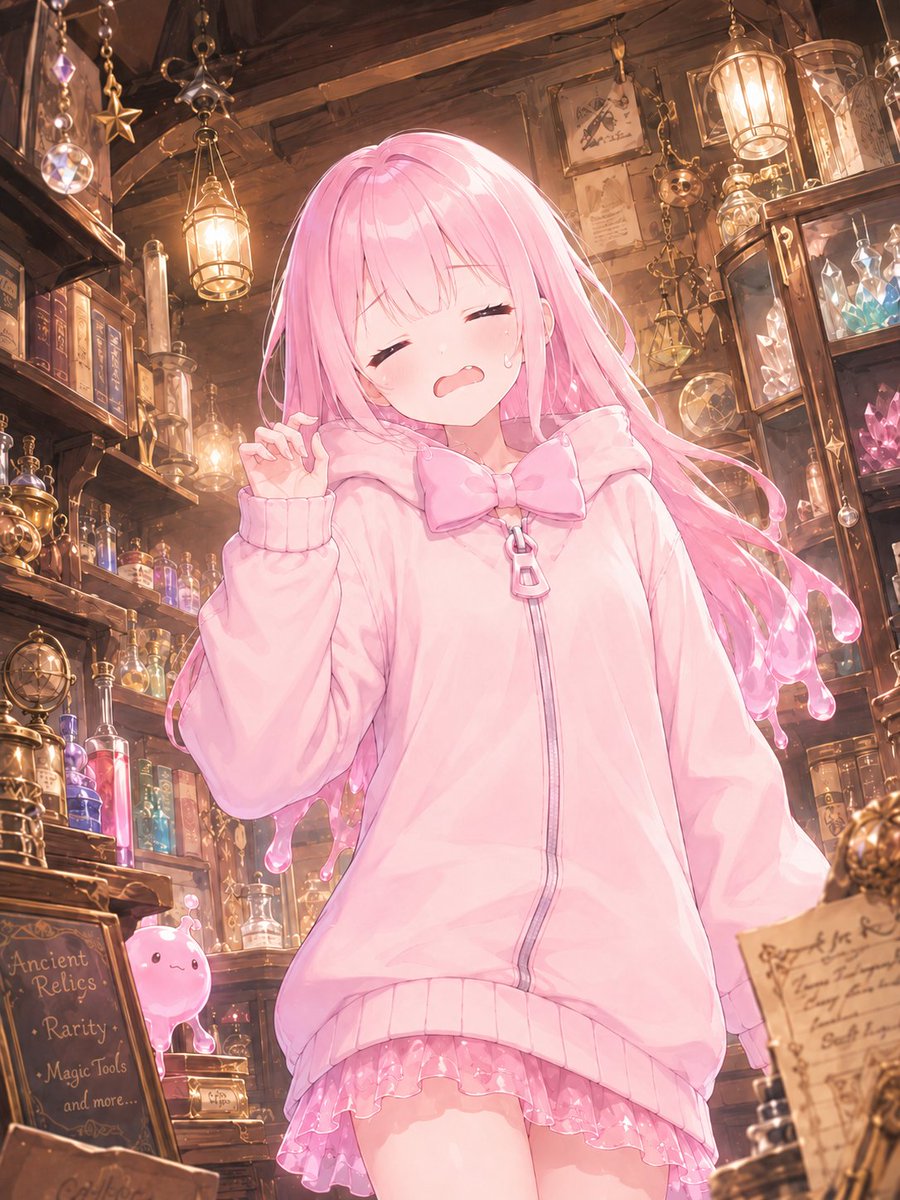 Pink Magical Girl in Antique Magic Shop AI image template preview