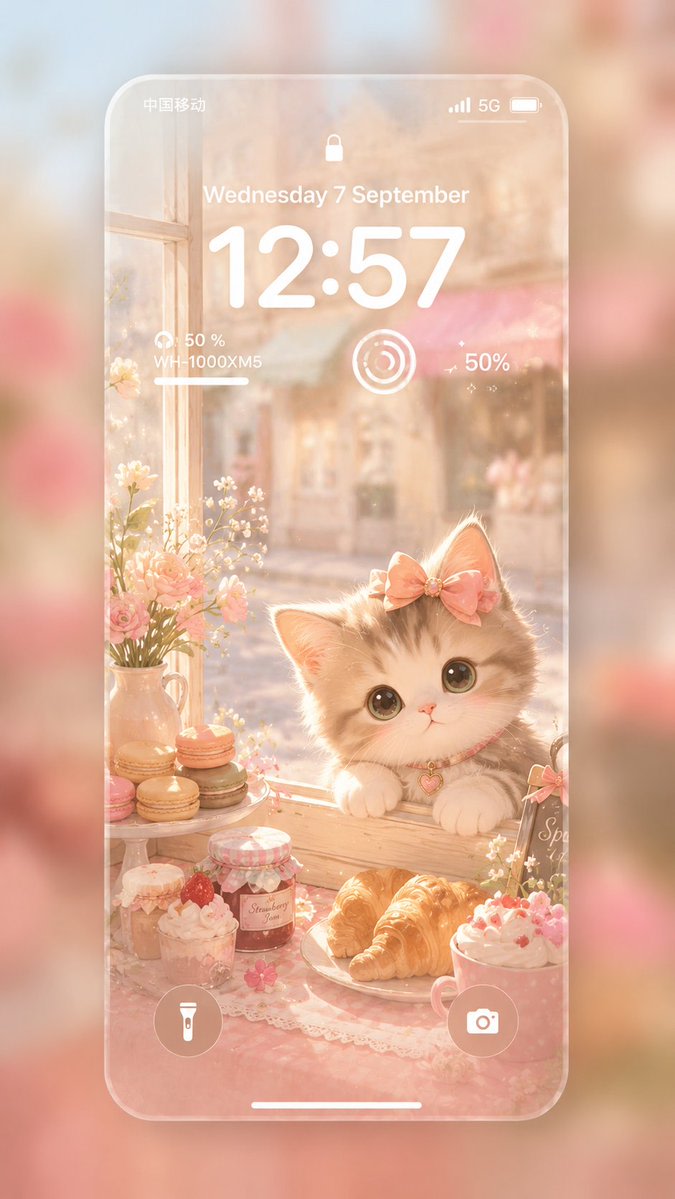 Pastel Kitten Café iPhone Lock Screen AI image template preview