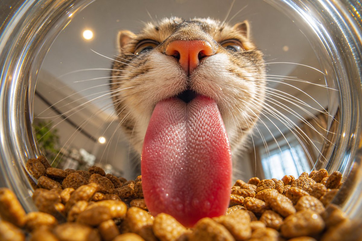 Macro Cat Tongue in Food Bowl AI image template preview