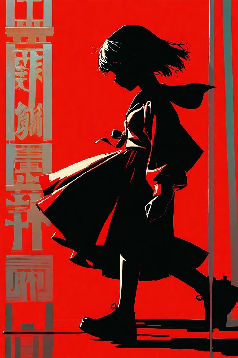 Red Anime Silhouette Poster AI image template preview
