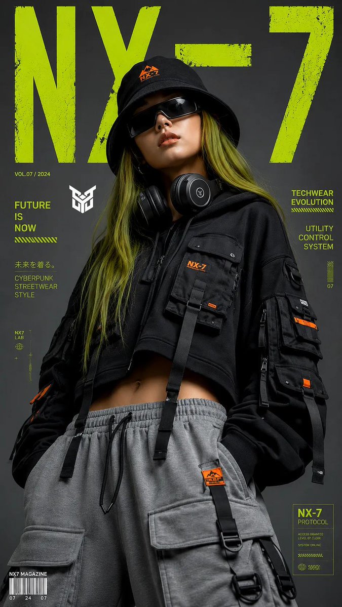 Techwear Tech High-Fashion Editorial AI image template preview