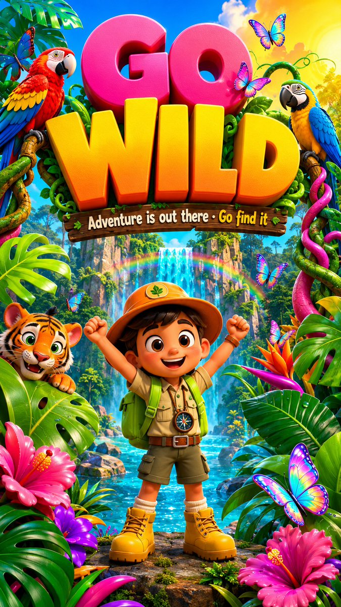 3D Jungle Adventure Poster AI image template preview
