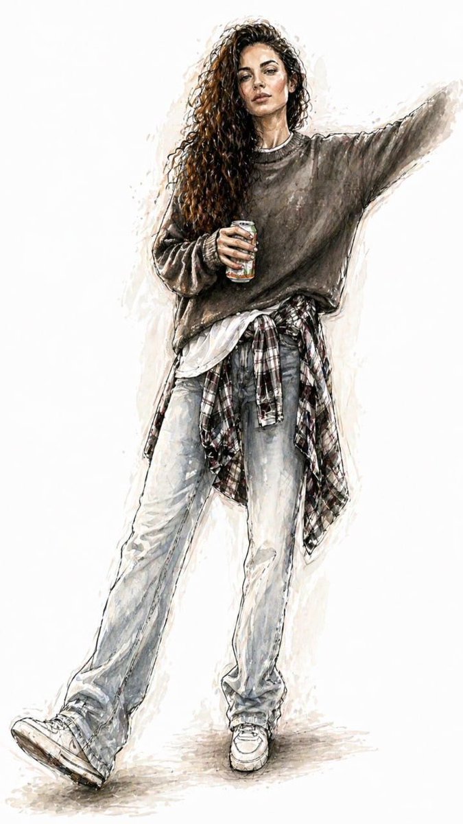 Watercolor Fashion Illustration Sketch AI image template preview