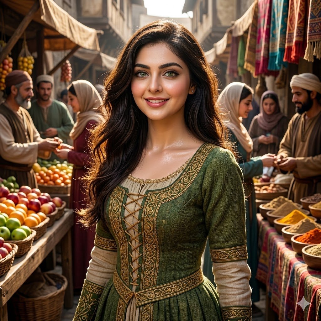 Medieval Market Girl Portrait AI image template preview