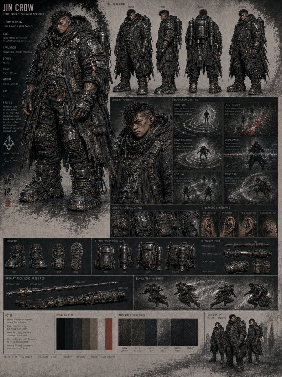 Jin Crow Sci-Fi Character Sheet AI image template preview