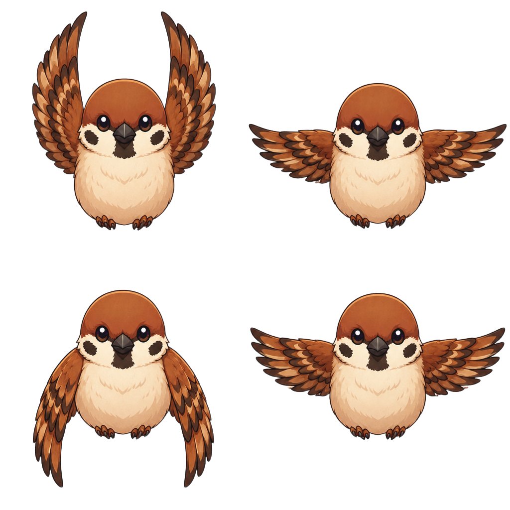 Chibi Sparrow Four-Pose Sheet AI image template preview