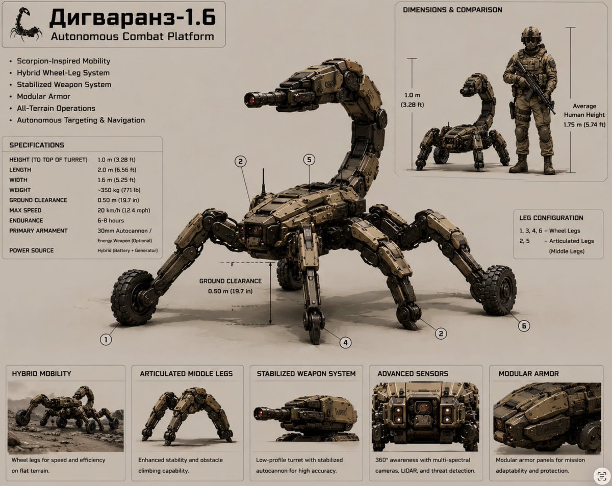 Scorpion Combat Robot Spec Sheet AI image template preview
