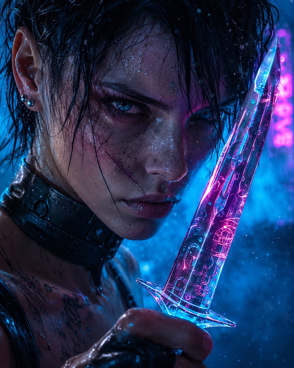 Cyberpunk Assassin With Neon Glass Dagger AI image template preview