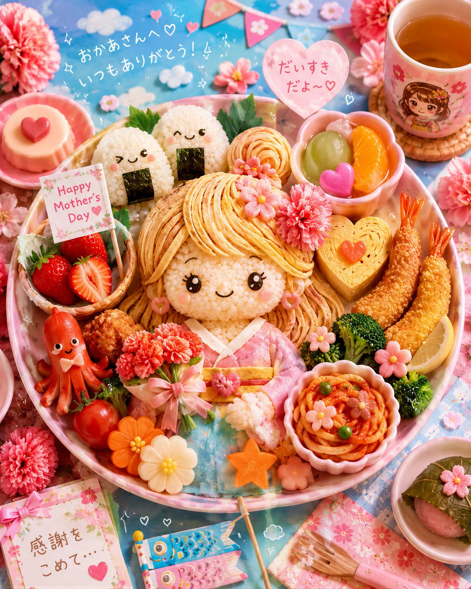 Kawaii Mother's Day Bento Food Art AI image template preview