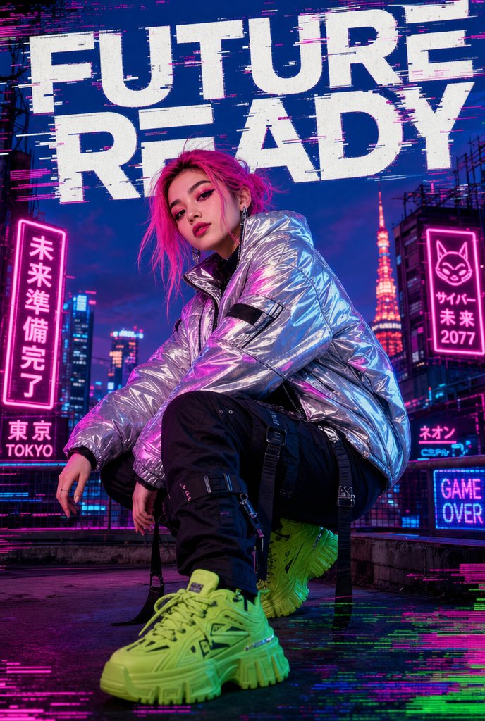 Cyberpunk Future Ready Fashion Poster AI image template preview