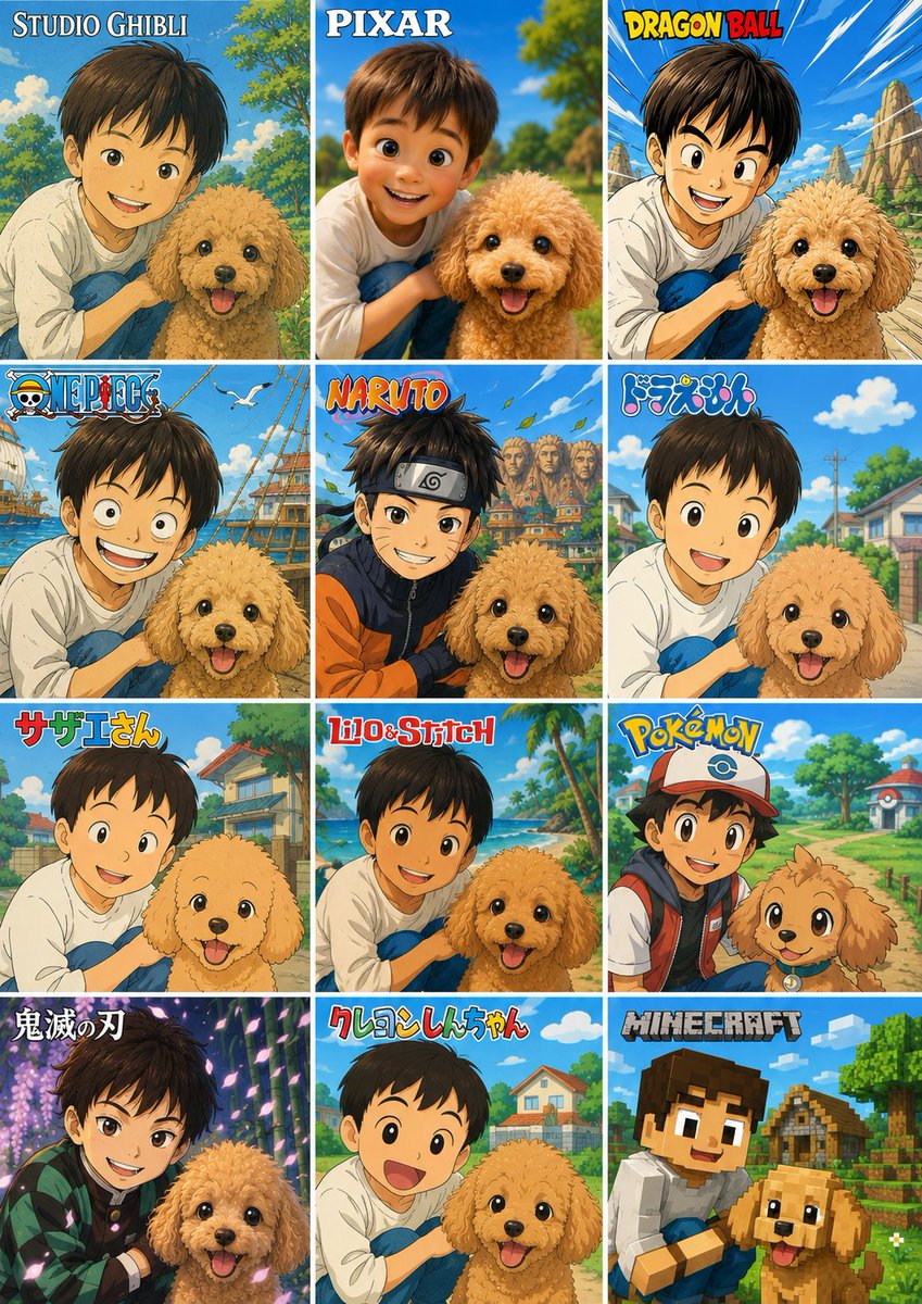 12-Style Anime Pet Collage AI image template preview