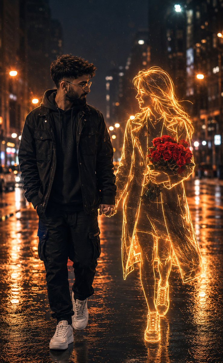 Holographic Woman in Urban Night AI image template preview