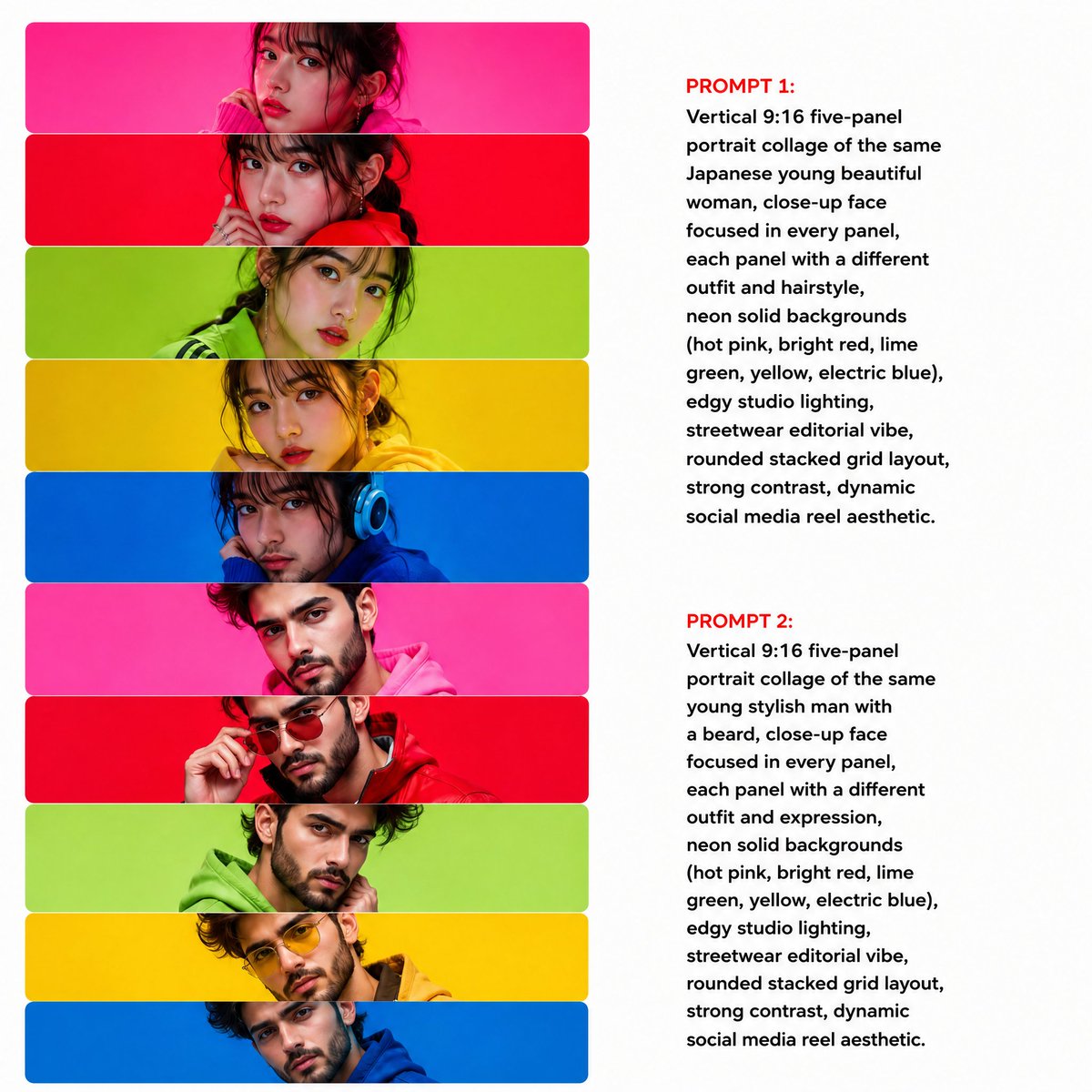 Neon Multi-Panel Fashion Collage AI image template preview