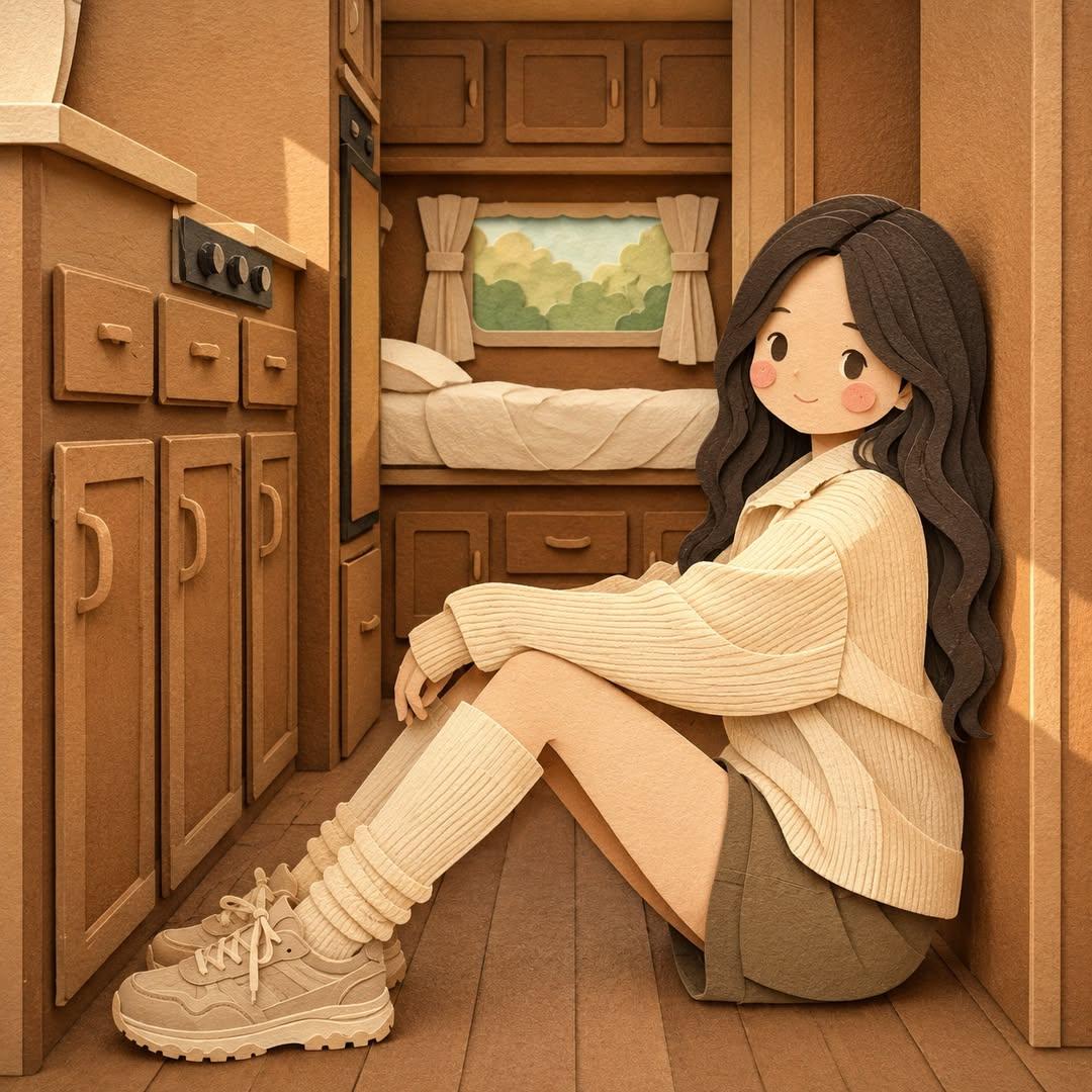 Layered Paper-Cut Diorama Illustration AI image template preview