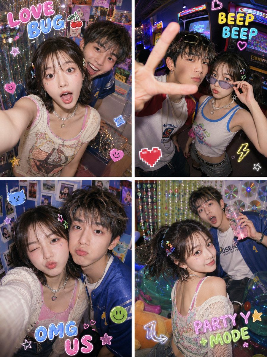 Y2K Fish-eye 2x2 Photo Booth Collage AI image template preview