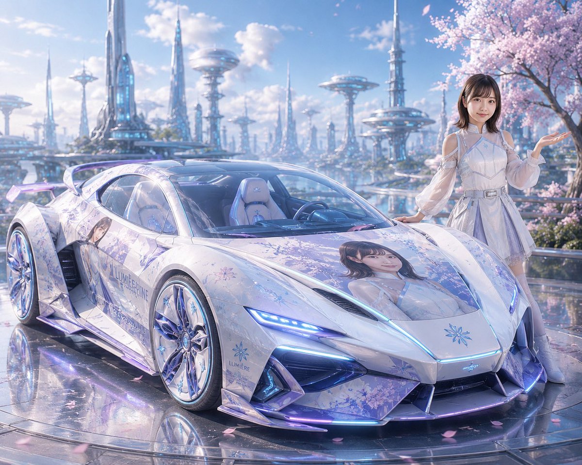 Futuristic Sakura Itasha Supercar AI image template preview