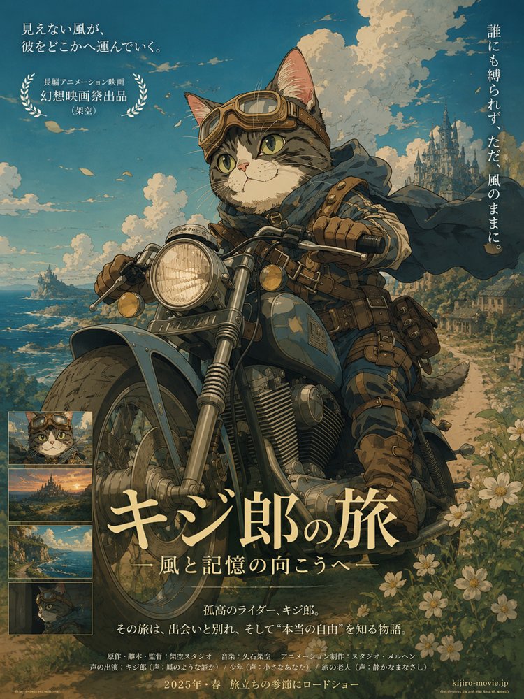 Kijiro Cat Rider Movie Poster AI image template preview