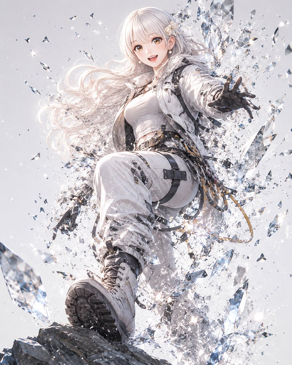 White-Haired Crystal Action Hero AI image template preview