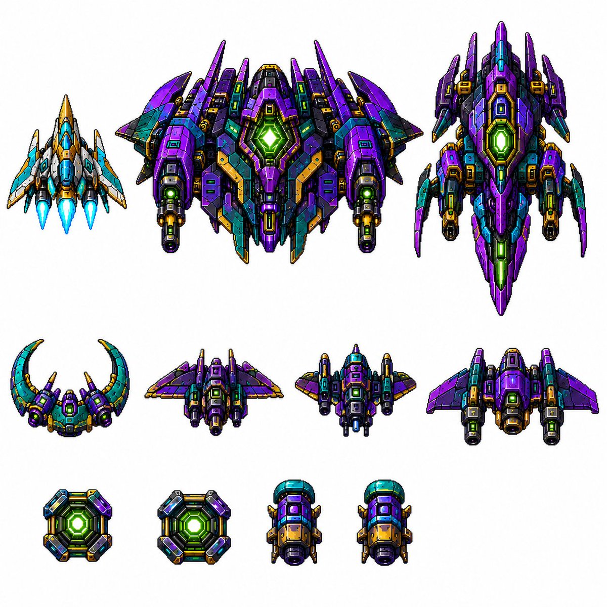 Retro Pixel Space Shooter Sprites AI image template preview