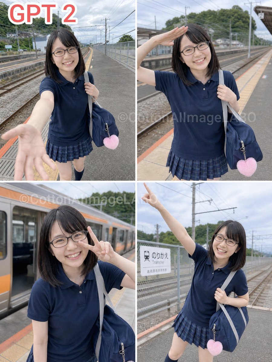 Four-Panel Train Station Pose Collage AI image template preview