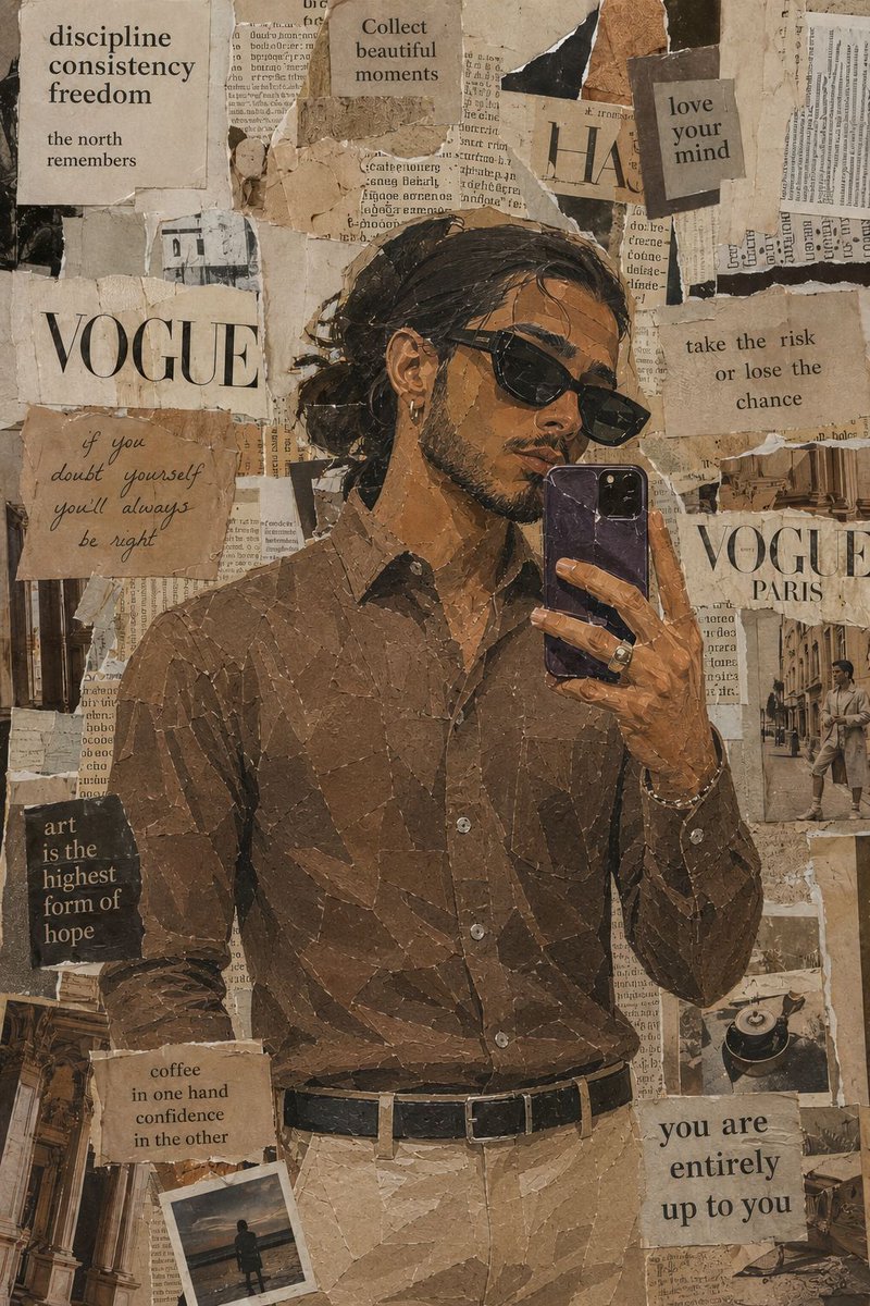 Vintage Magazine Paper Collage Portrait AI image template preview