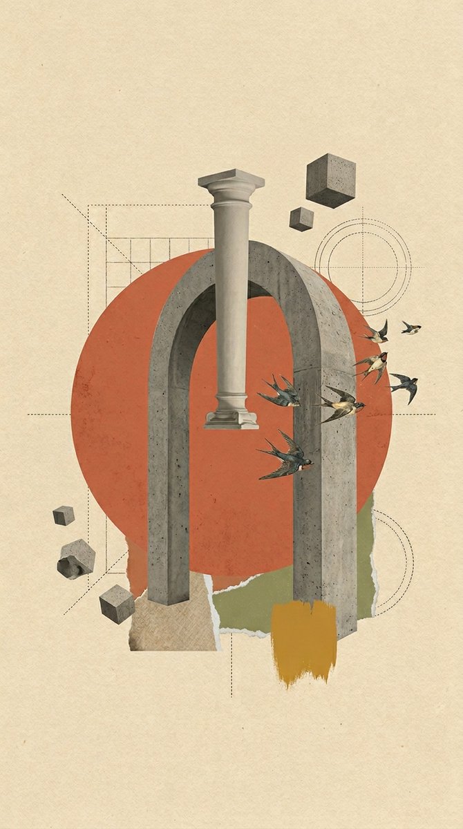 Surrealist Architectural Vintage Collage AI image template preview