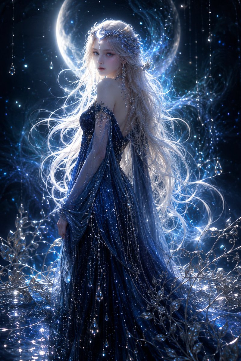 Moonlit Celestial Goddess Portrait AI image template preview
