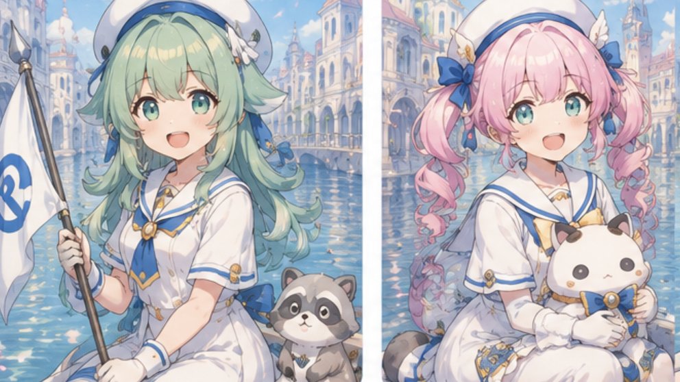 Two-Panel Pastel Sailor Girls AI image template preview