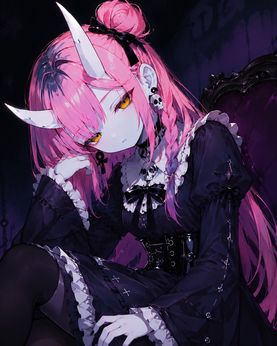 Gothic Pink-Haired Oni Girl AI image template preview