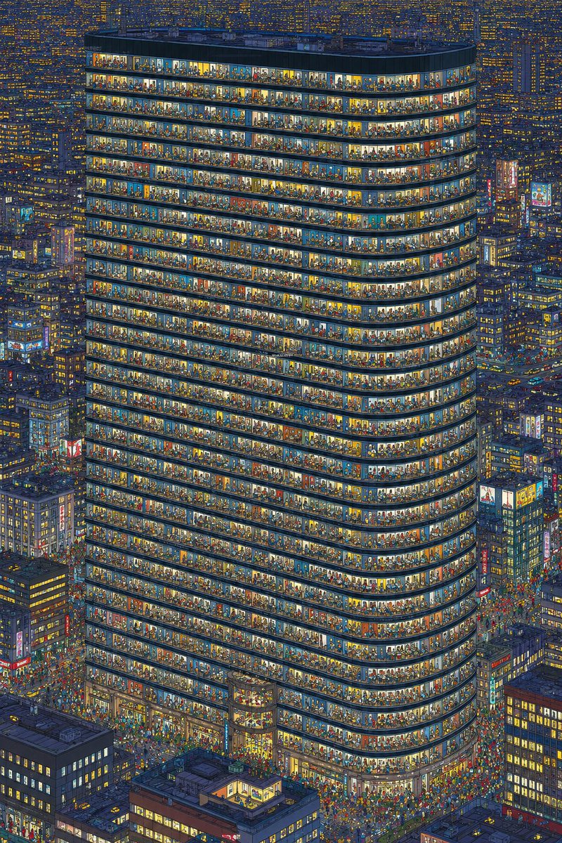 Crowded Night Office Tower AI image template preview
