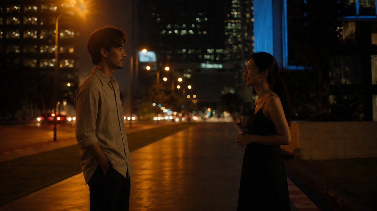Cinematic Night Street Conversation AI image template preview