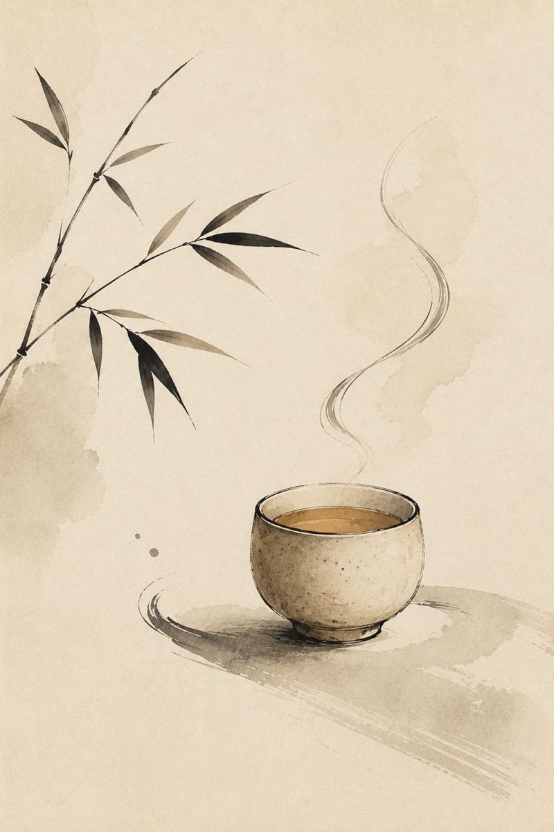 Zen Tea Cup Ink Wash AI image template preview