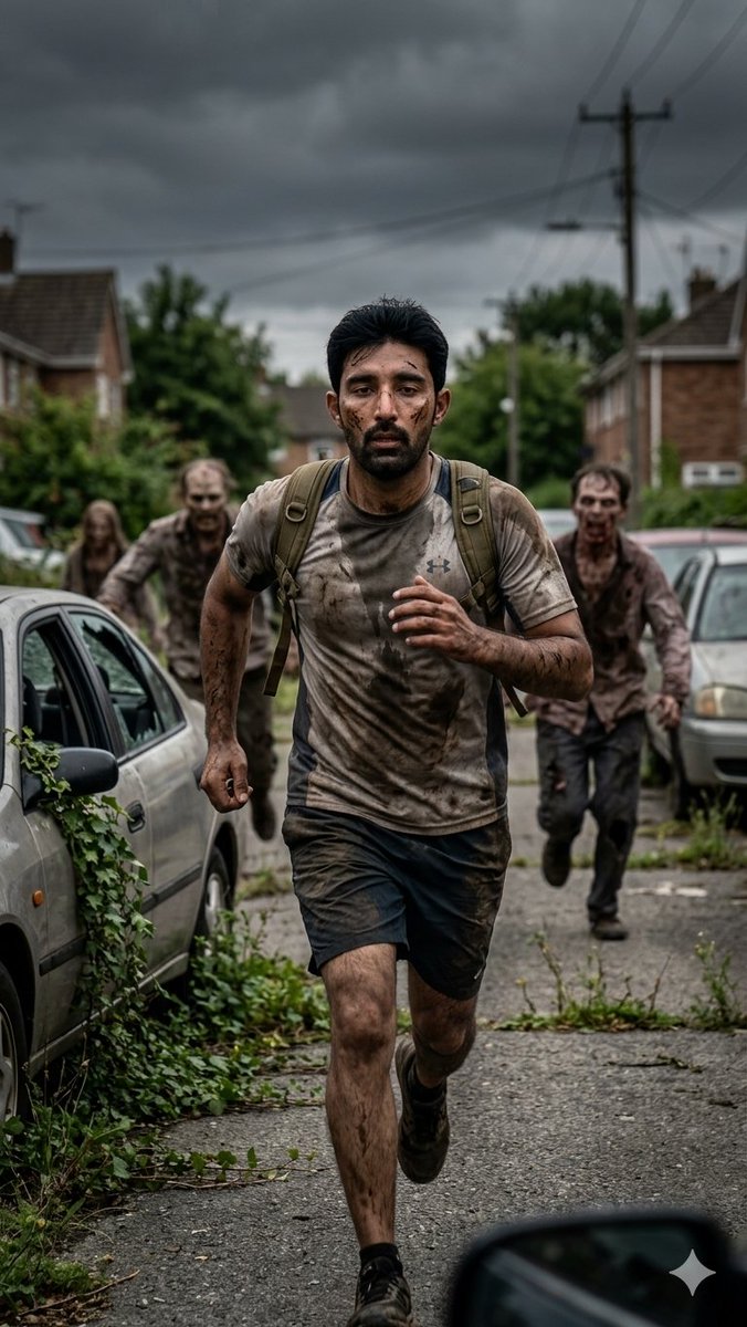 Desperate Runner on Stormy Street AI image template preview