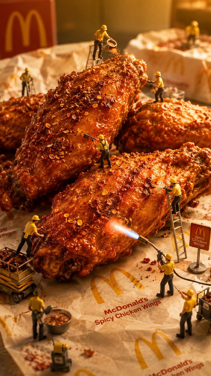 Mini Workers Sculpt Spicy Chicken Wings AI image template preview