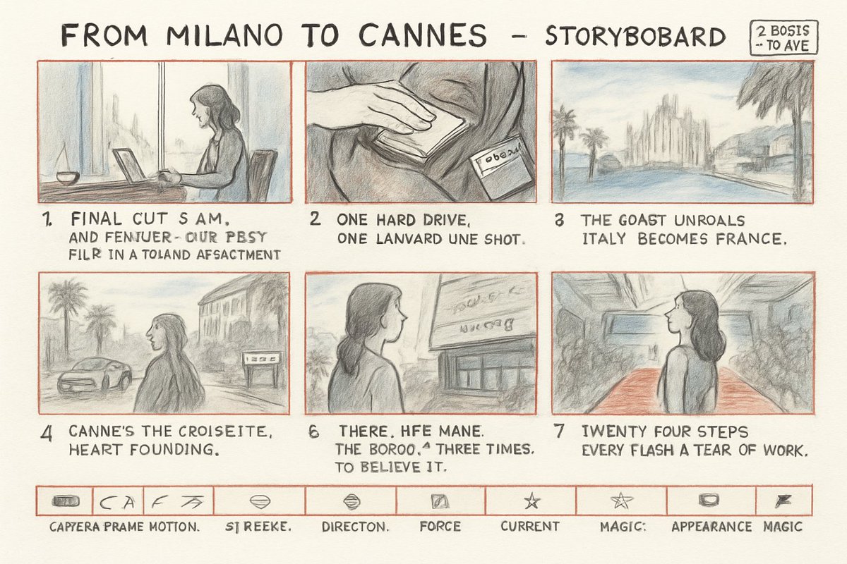 Milano to Cannes Storyboard Sheet AI image template preview