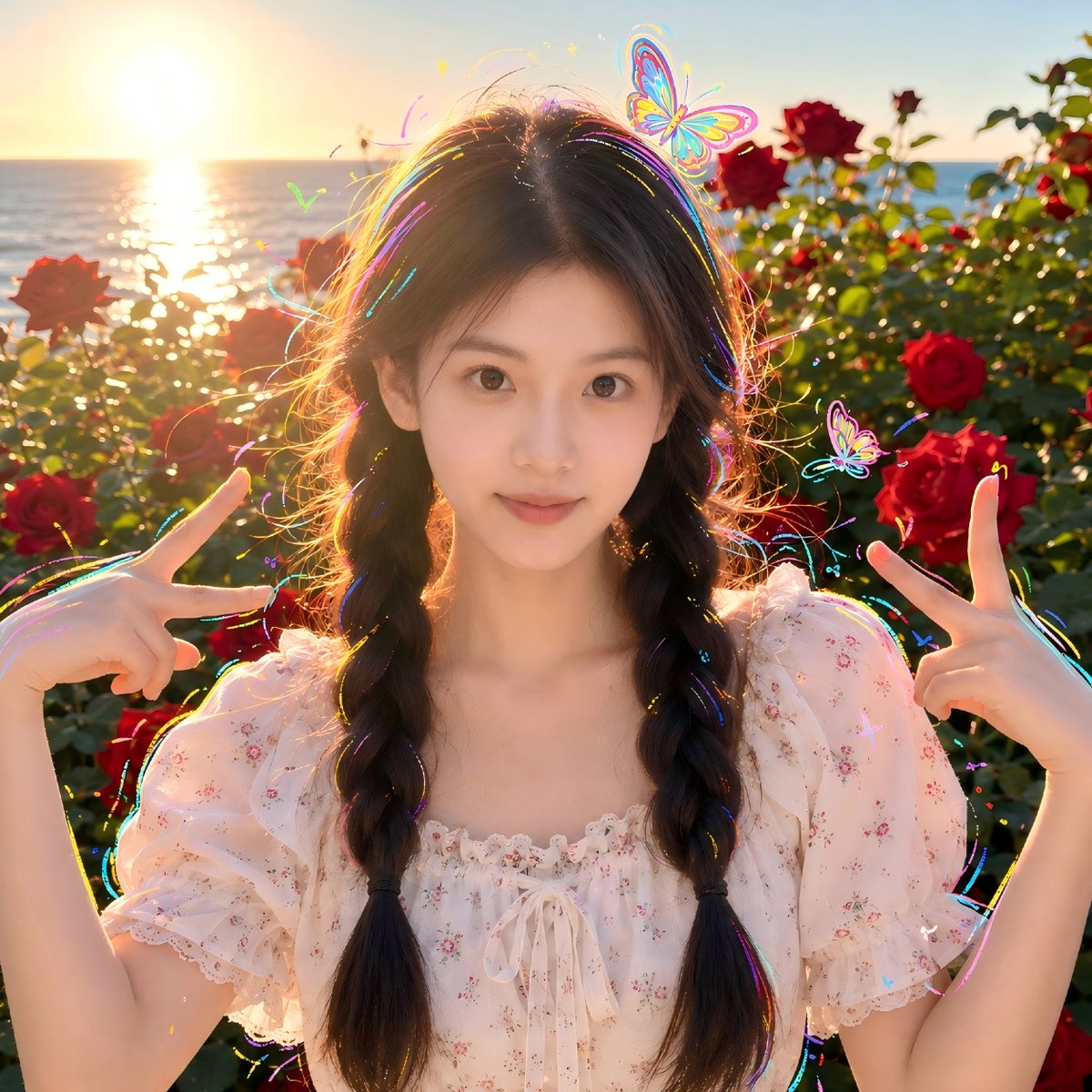Sunset Seaside Rose Portrait AI image template preview