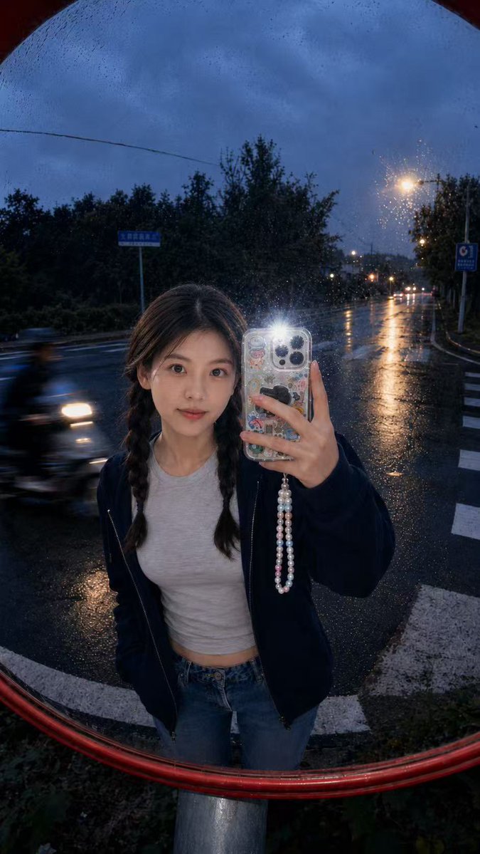 Hyper-Realistic Traffic Mirror Selfie AI image template preview