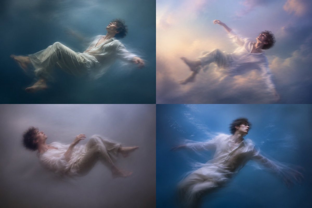 Dreamy Floating Portrait Grid AI image template preview