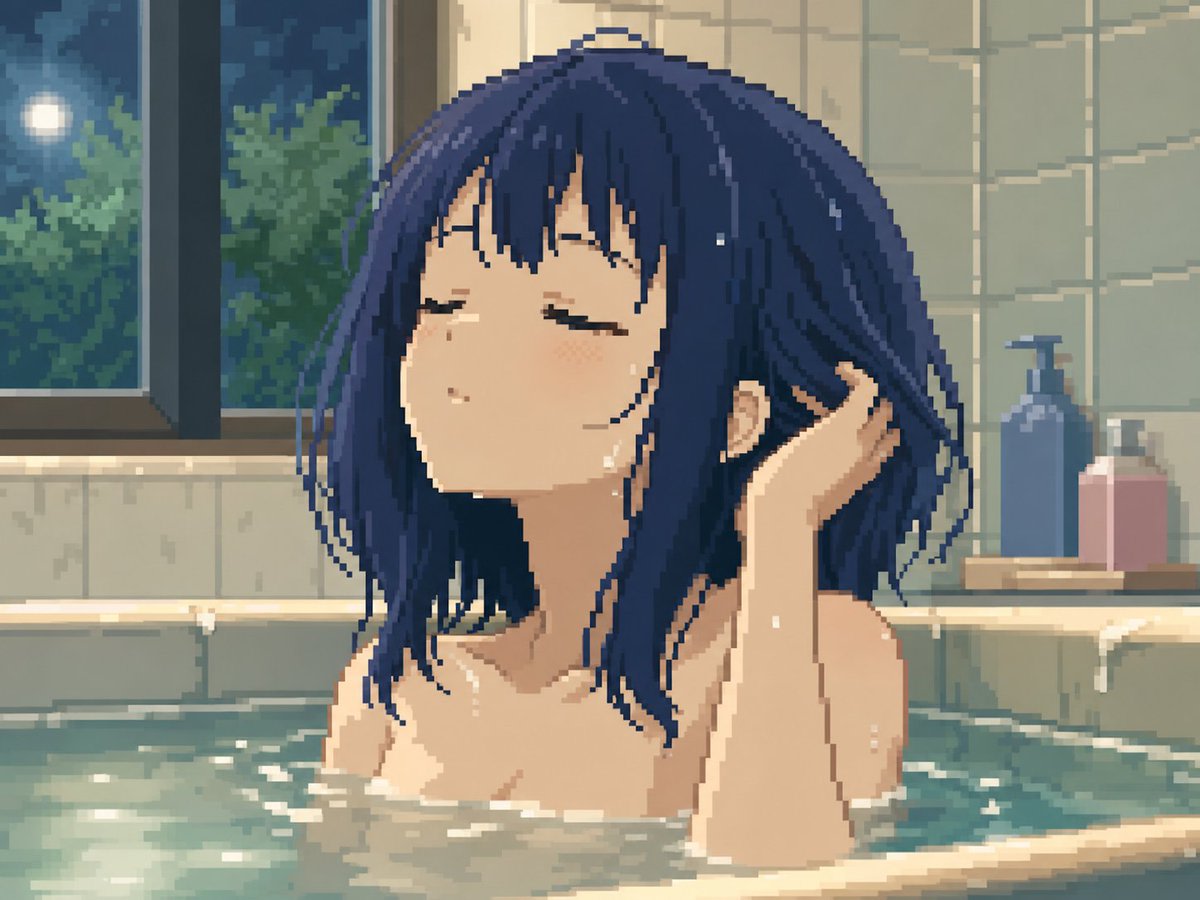 Moonlit Pixel Art Bath Scene AI image template preview