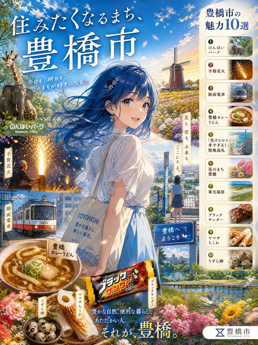 Toyohashi Tourism Anime Poster AI image template preview