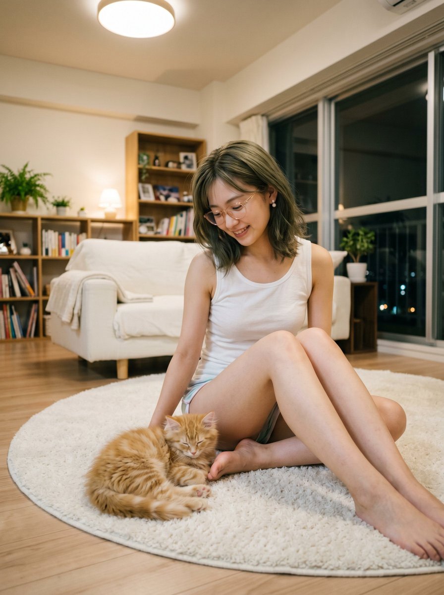 Cozy Apartment Woman With Kitten AI image template preview