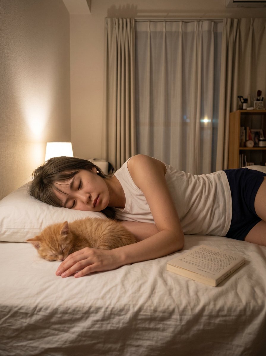 Cozy Bedroom Nap With Cat AI image template preview