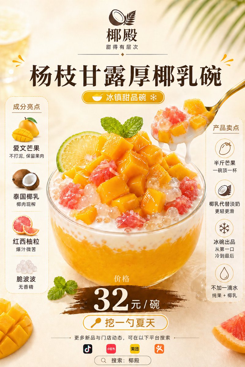 Mango Coconut Dessert Poster AI image template preview