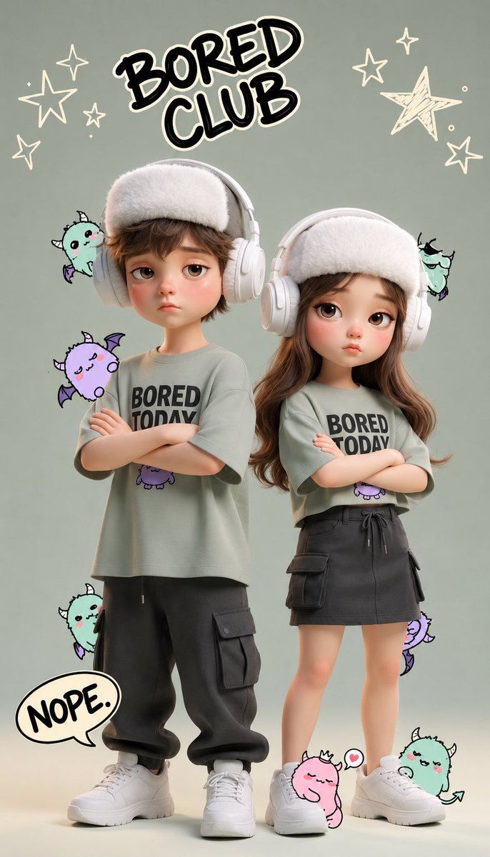 Bored Club Chibi Kids Poster AI image template preview