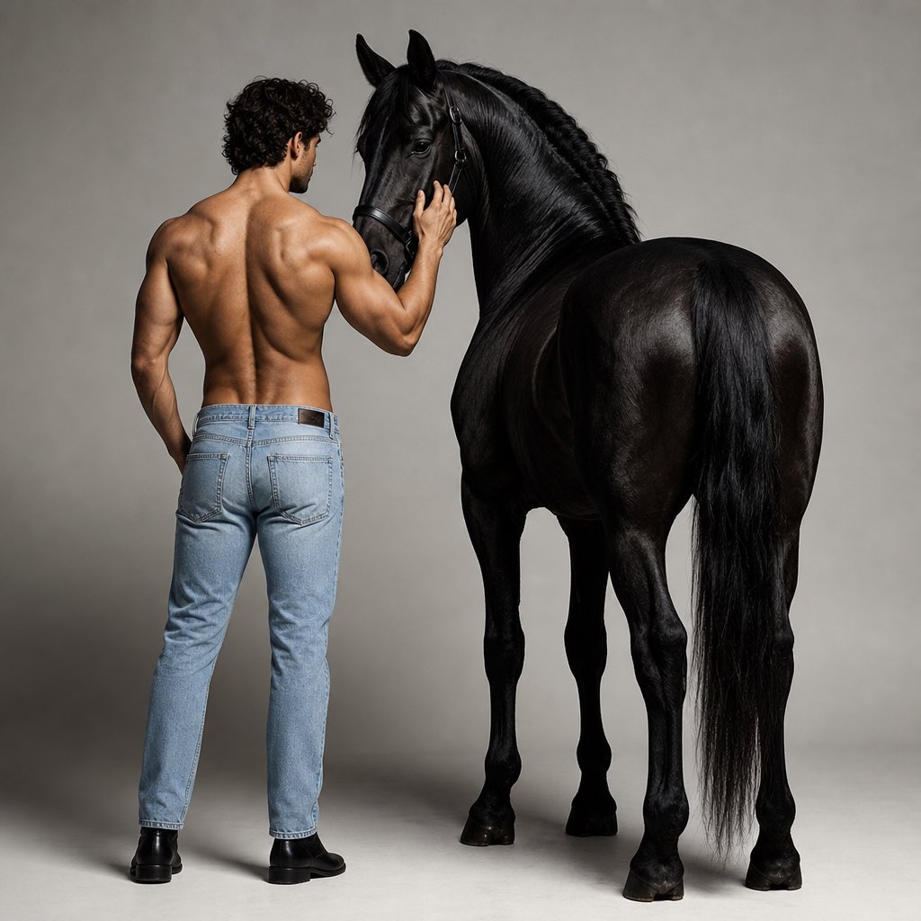 Minimalist Studio Portrait with Horse AI image template preview