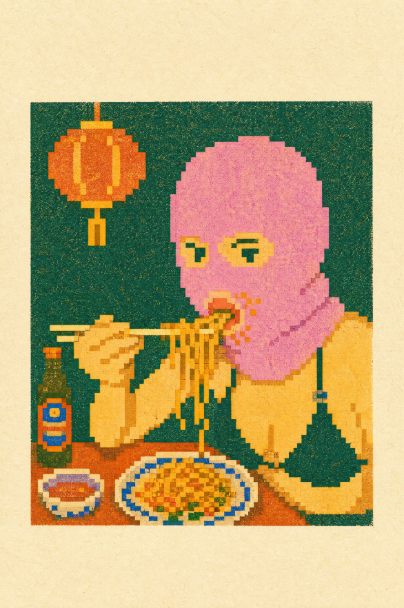 Pixel Risograph Noodle Diner AI image template preview