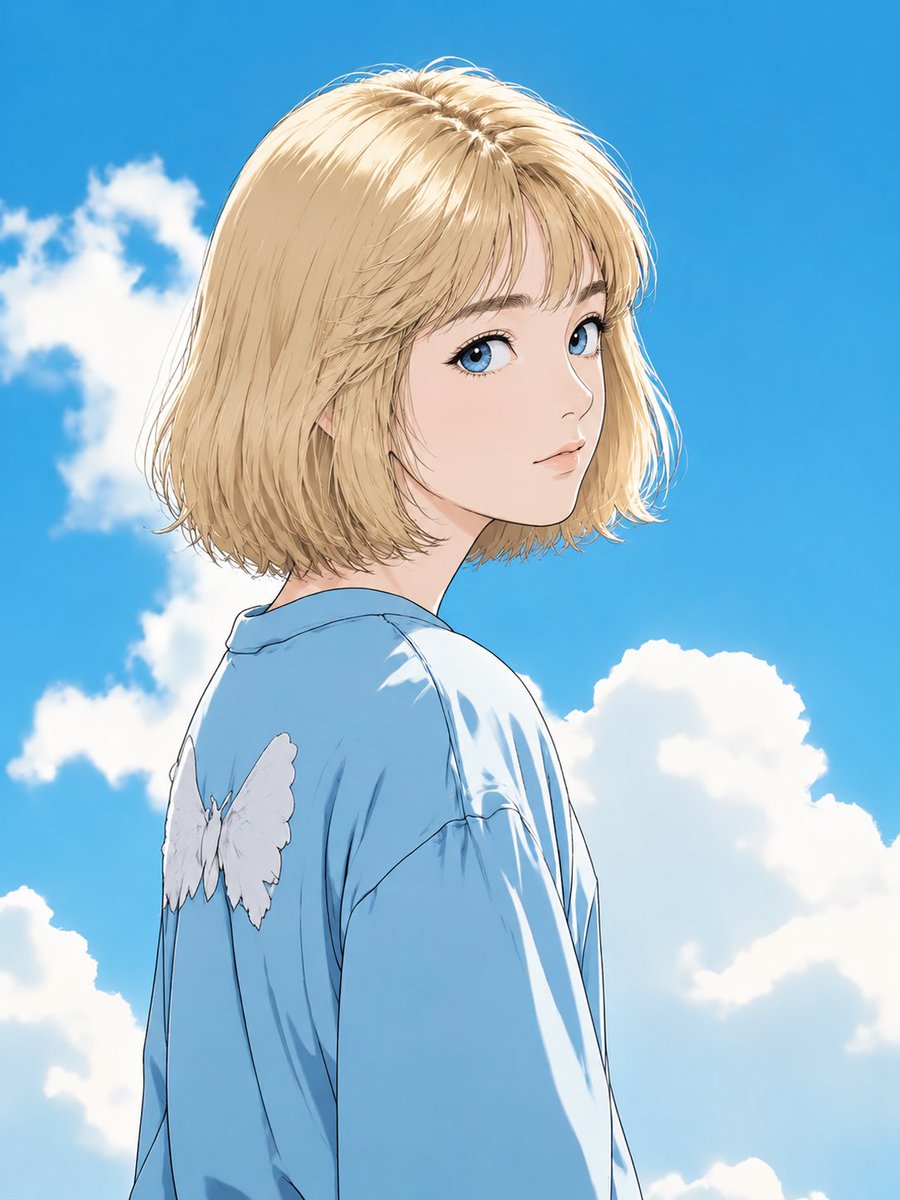 Anime Blonde Under Blue Sky AI image template preview