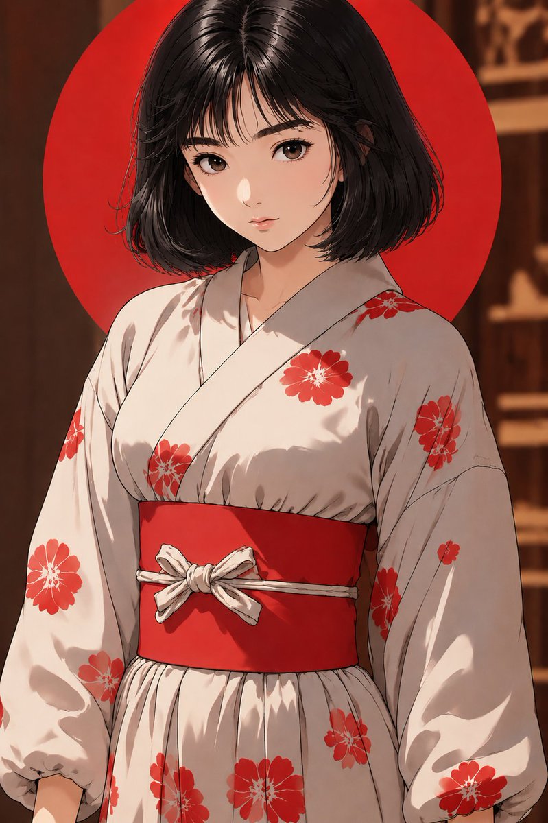 Anime Yukata Portrait with Red Sun Disk AI image template preview